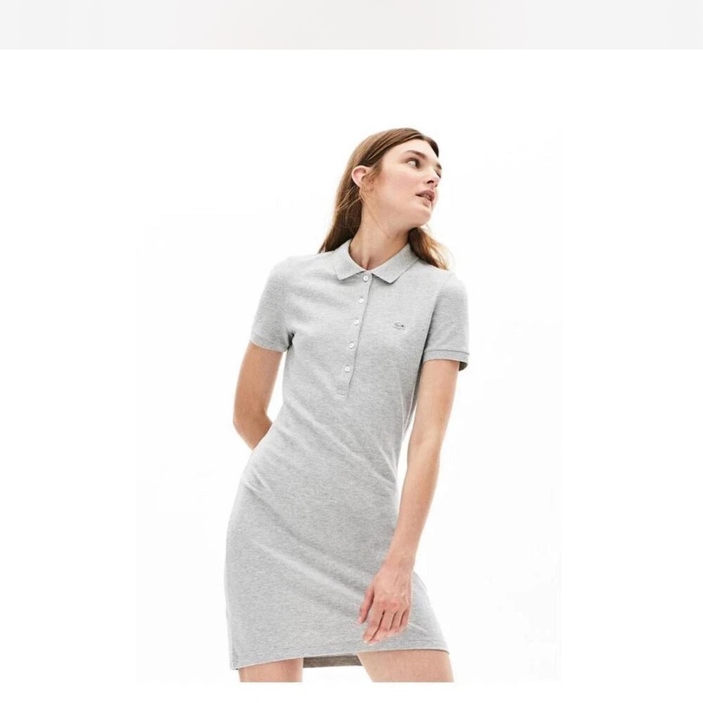 Lacoste Gray Polo Mini Dress Casual Short Sleeve